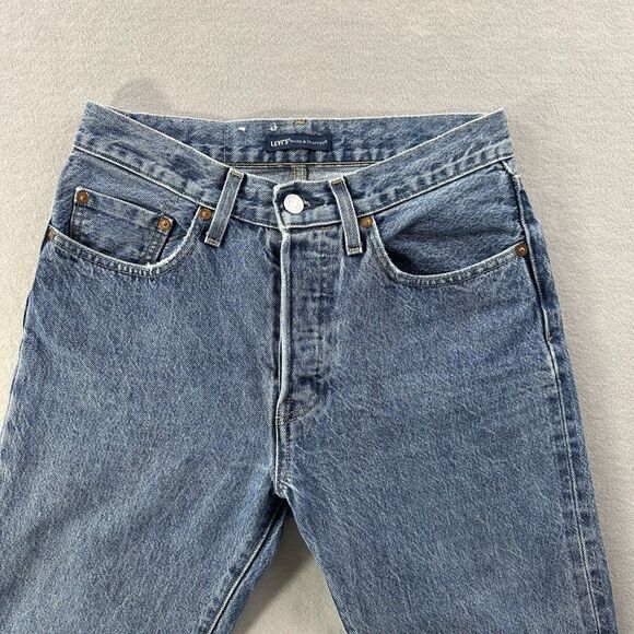Levis 501 Jeans Womens 28 Medium Wash Made & Crafted Selvedge Denim Button Fly - Picture 6 of 16